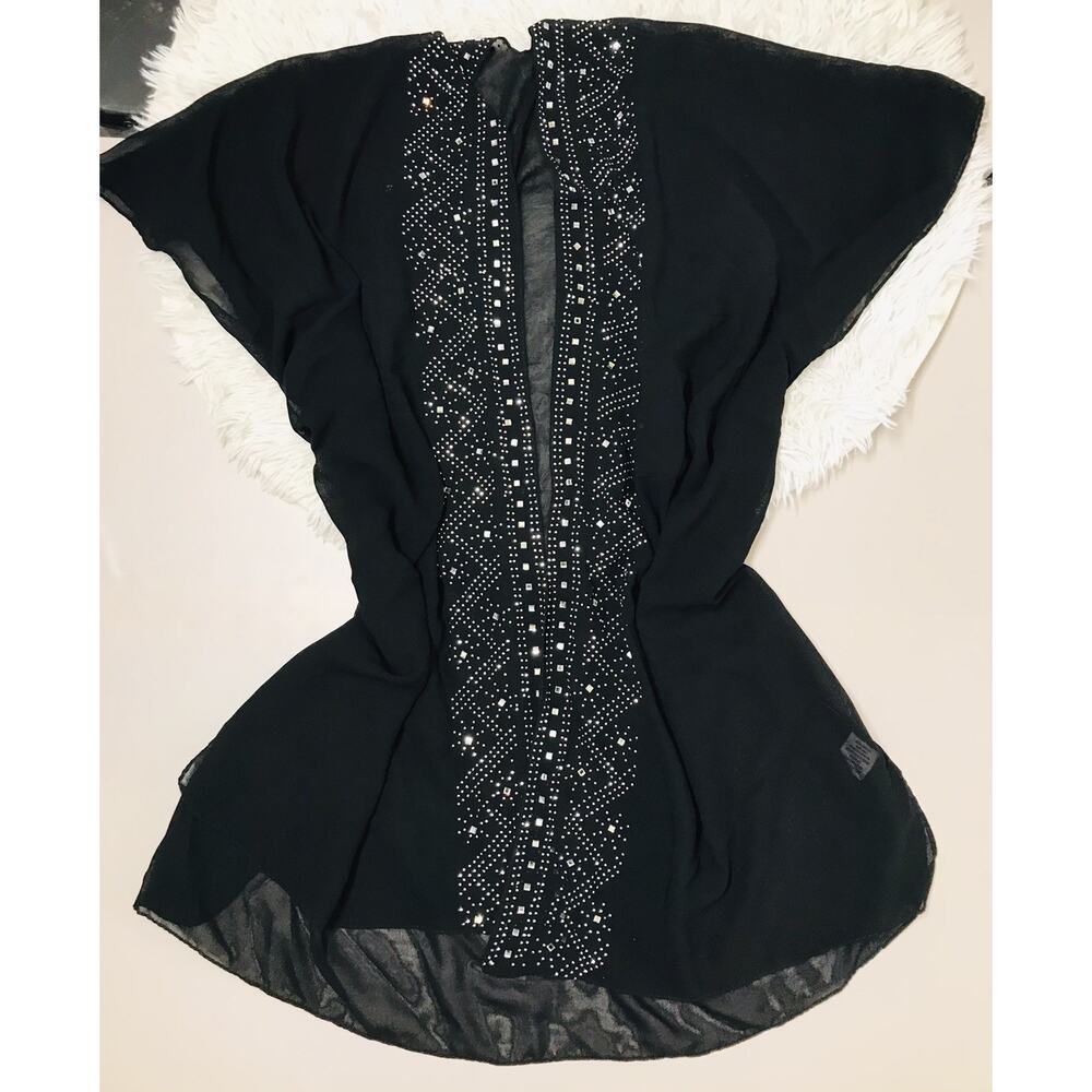 Jessica McClintock Glittery Sheer Top Sparkly Glam Formal Romantic Blouse OS